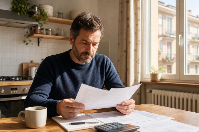 Cittadino che esamina documenti relativi agli incentivi per l'efficienza energetica della casa