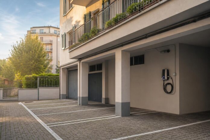 Colonnina di ricarica domestica installata nel garage di un condominio italiano
