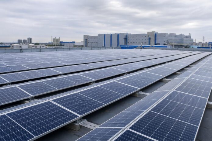 Impianto fotovoltaico con moduli solari TOPCon ad alta efficienza su tetto industriale