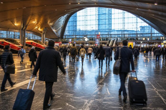 Pendolari in una stazione ferroviaria italiana dell'Alta velocità